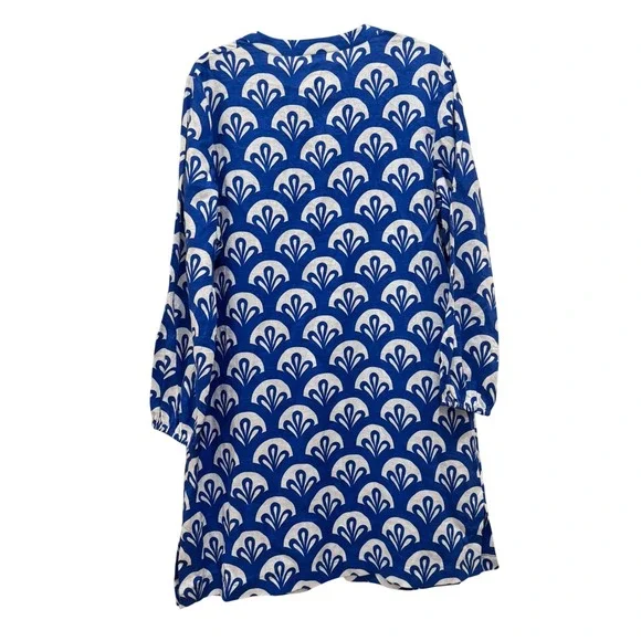 NEW Boden Blue & White Geometric Print Linen Tunic V Neck Dress‎ Sz 12R *No Belt - Picture 10 of 11
